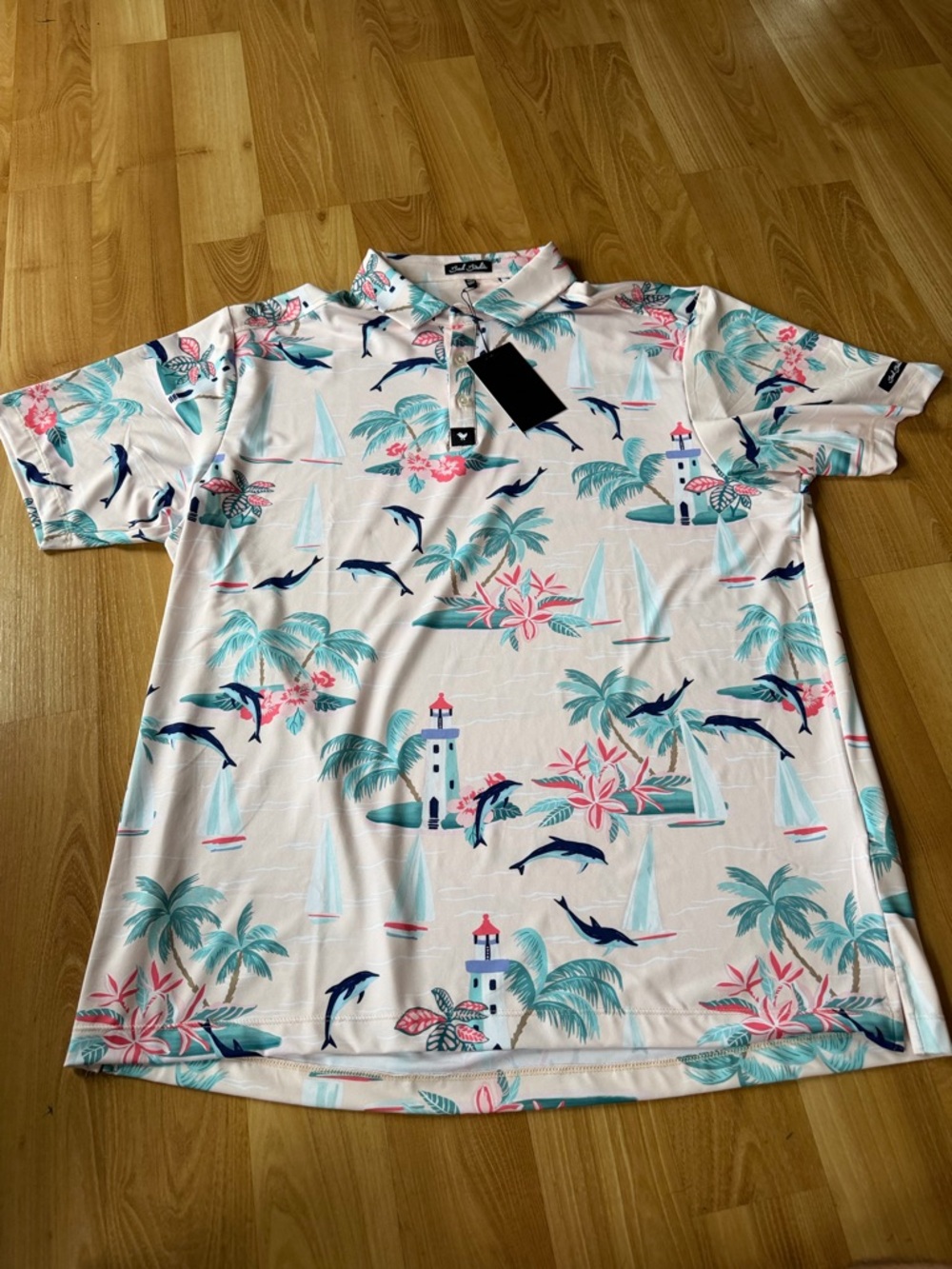 Bad Birdie NWT men’s golf polo “Marino” dolphins boats lighthouse size 2XL